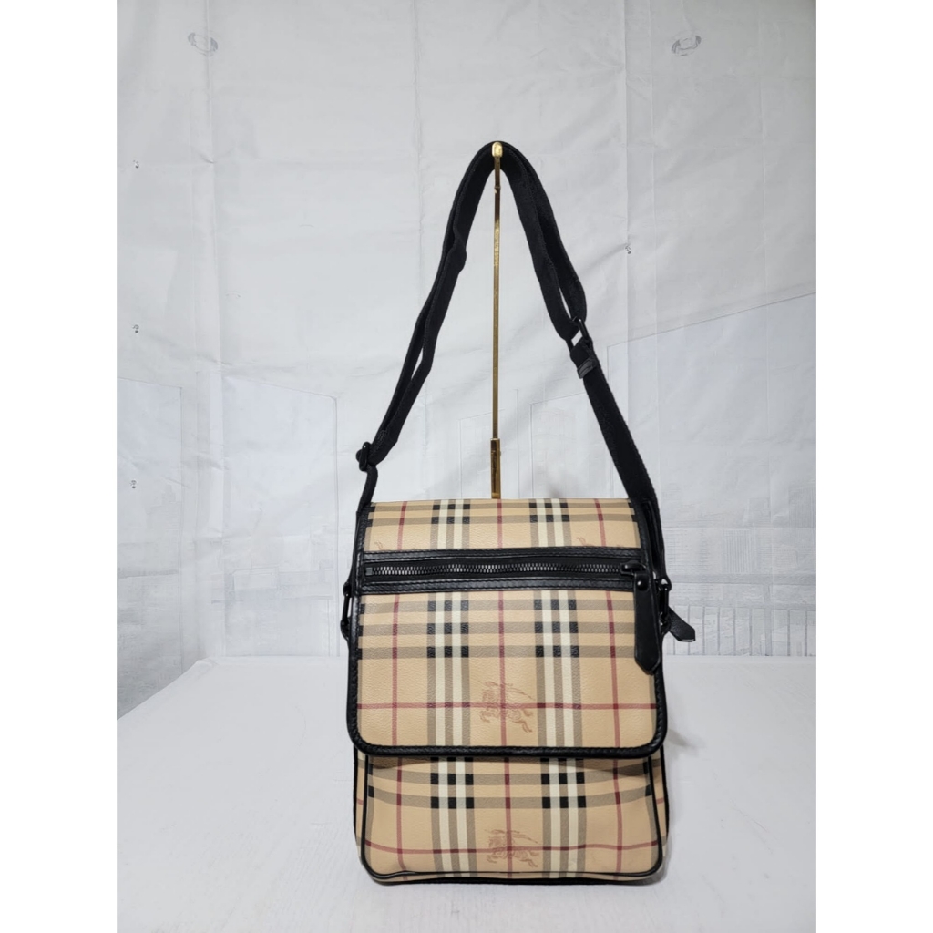 Authentic Burberry Beige/Black Messenger Crossbody Shoulder Bag